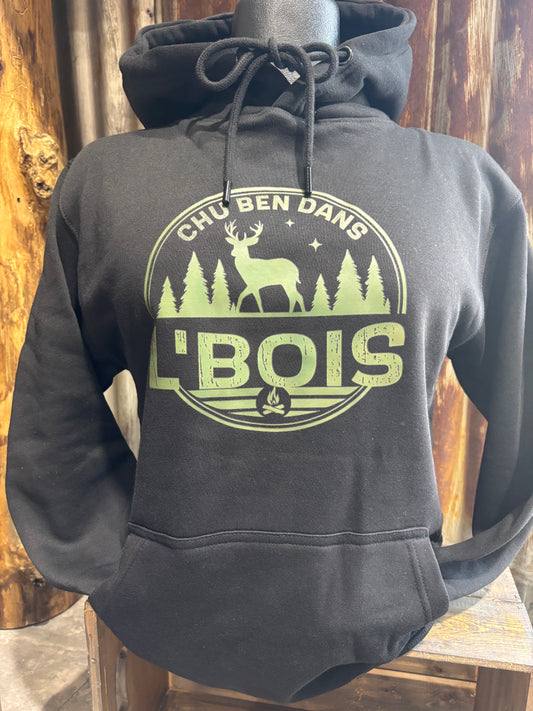 CHU BEN DANS L’BOIS • HOODIES NOIR LOGO VERT • 12800