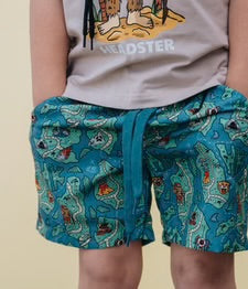 HEADSTER • BOARDSHORT EN PEAU DE PÊCHE TREASURE MAP • TEAL STEAL