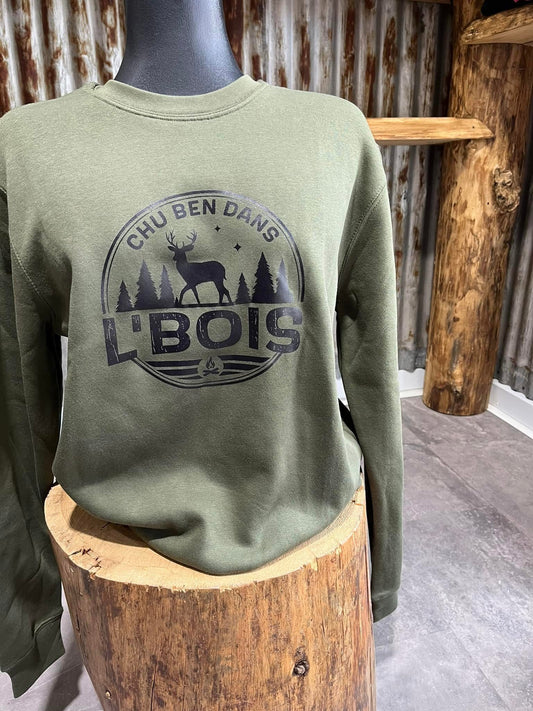 CHU BEN DANS L’BOIS • CREWNECK • VERT MILITAIRE LOGO NOIR • 13300