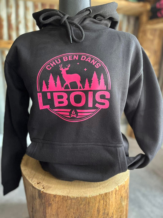 HOODIES • CHU BEN DANS L’BOIS • NOIR LOGO ROSE • 12900