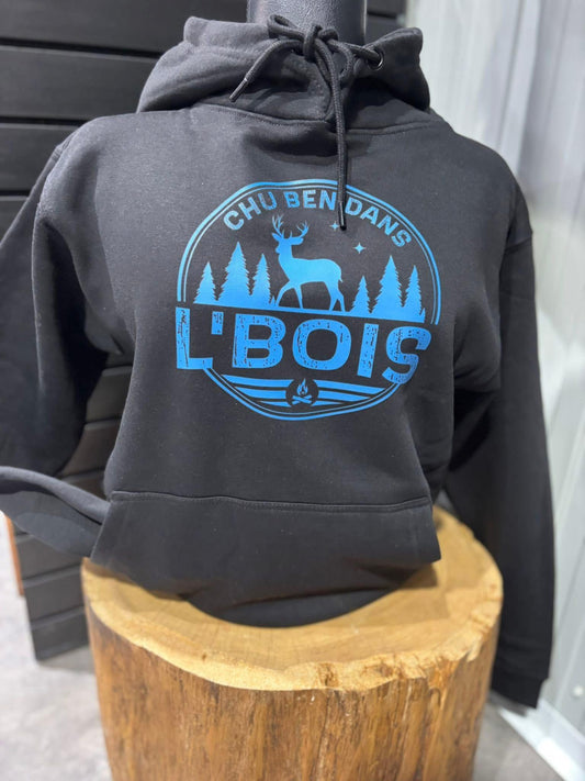 CHU BEN DANS L’BOIS • HOODIES NOIR LOGO BLEU • 12400