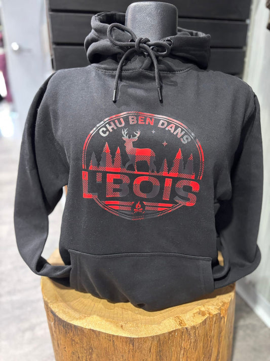 CHU BEN DANS L’BOIS • HOODIES NOIR CAROTTÉ ROUGE • 12500