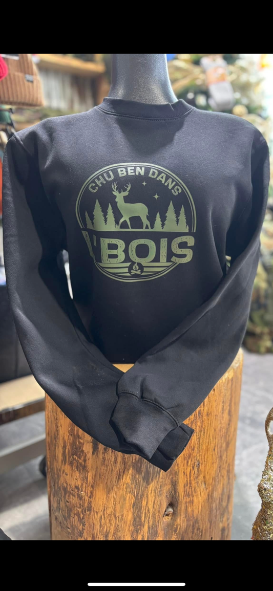 CHU BEN DANS L’BOIS • CREWNECK • NOIR LOGO VERT • 13200