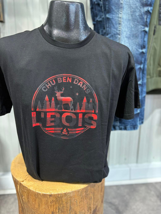 CHU BEN DANS L’BOIS • T-SHIRT NOIR LOGO CAROTTÉ •13600